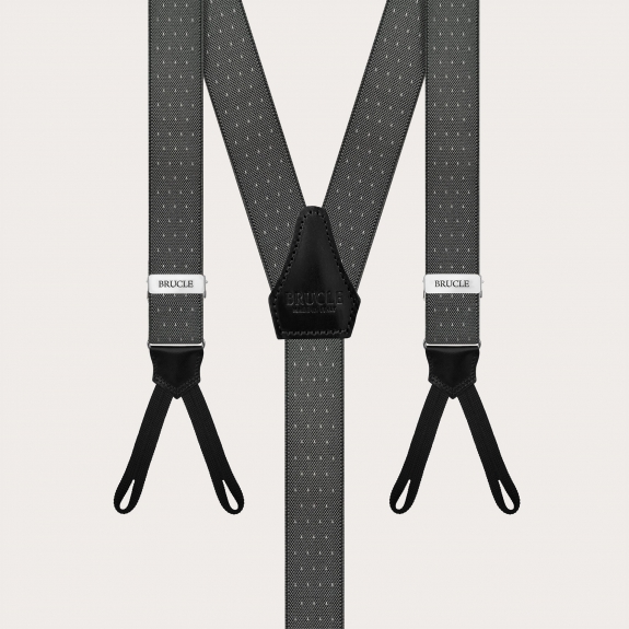 Narrow grey pin-dot suspenders with buttonholes