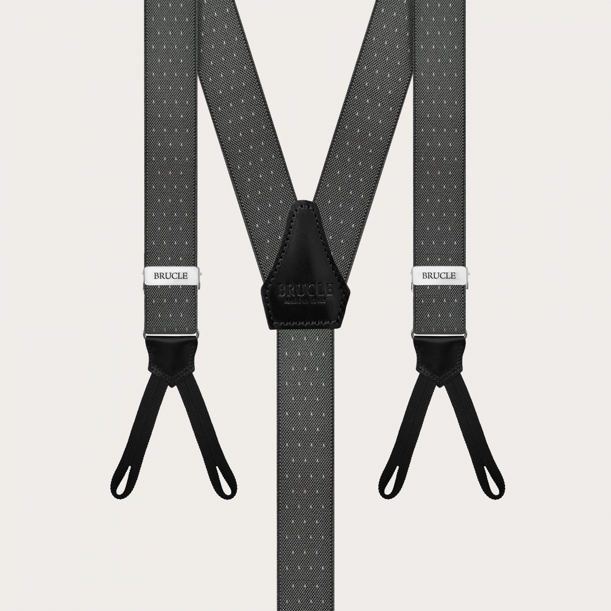 Narrow grey pin-dot suspenders with buttonholes