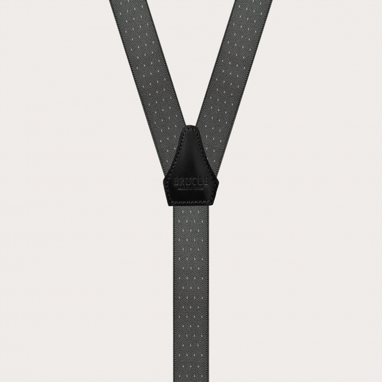 Narrow grey pin-dot suspenders with buttonholes