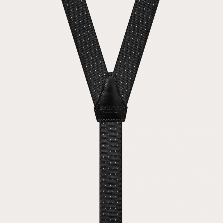 Narrow black pin-dot suspenders with buttonholes