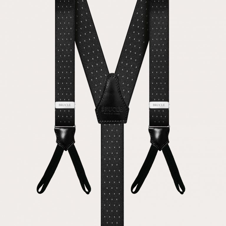 Narrow black pin-dot suspenders with buttonholes