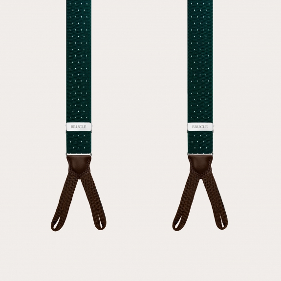Narrow green pin-dot suspenders with buttonholes