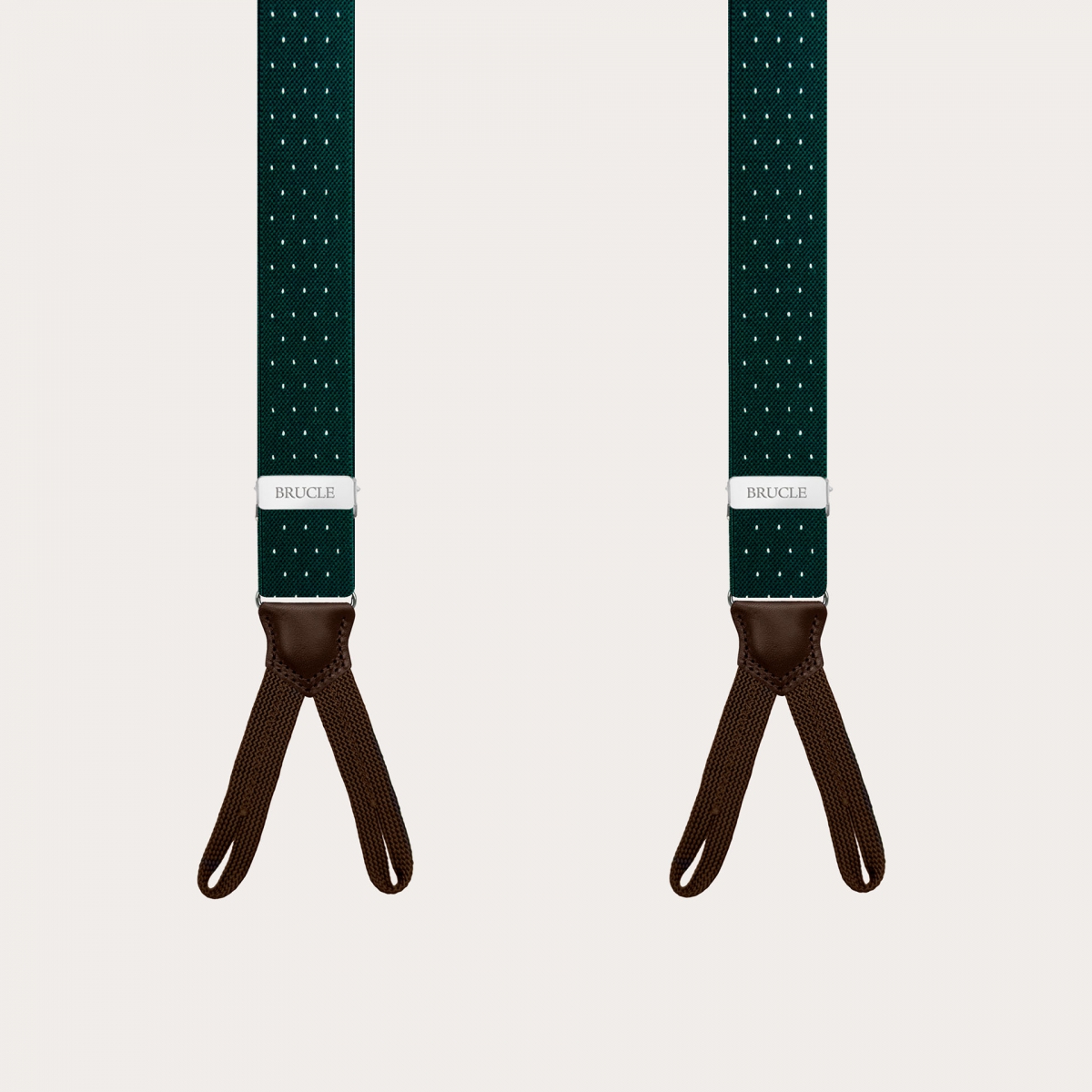 Narrow green pin-dot suspenders with buttonholes