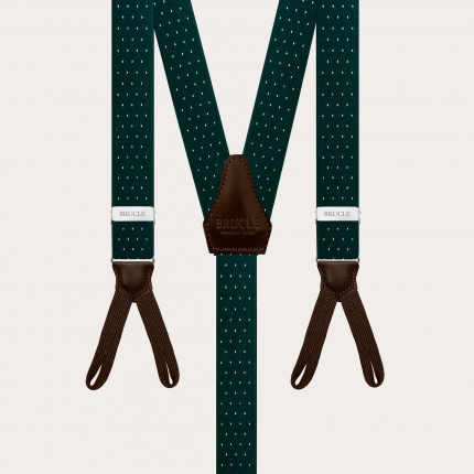 Narrow green pin-dot suspenders with buttonholes