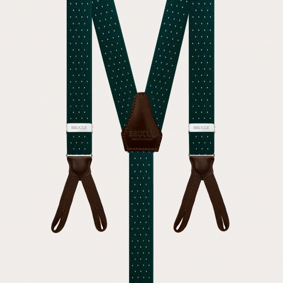 Narrow green pin-dot suspenders with buttonholes