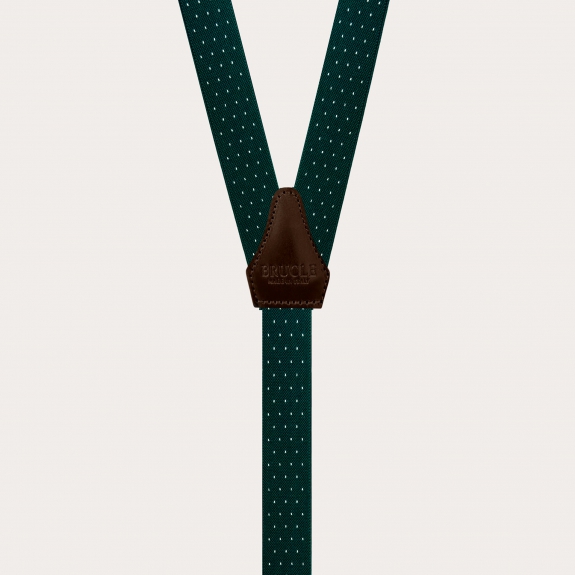 Narrow green pin-dot suspenders with buttonholes