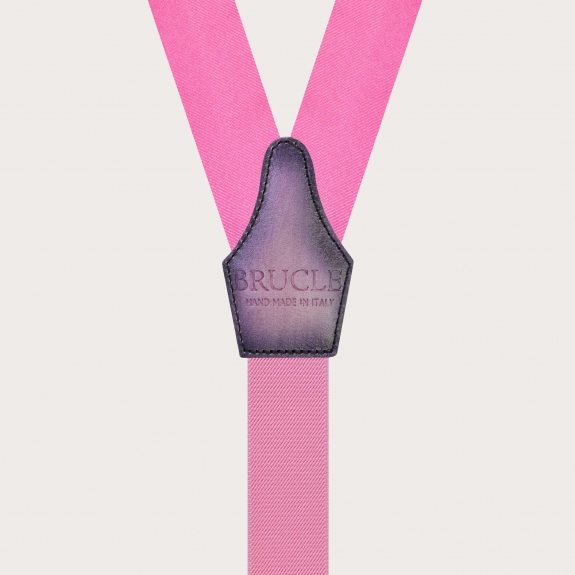 Pink silk suspenders with braid end