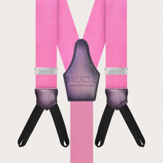 Pink silk suspenders with braid end