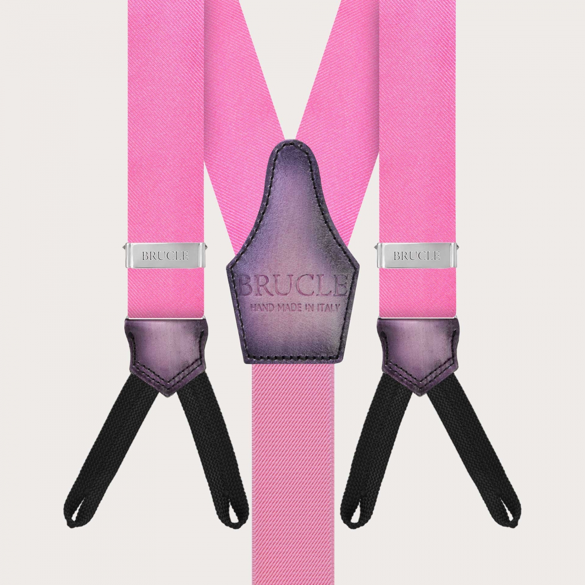 Pink silk suspenders with braid end