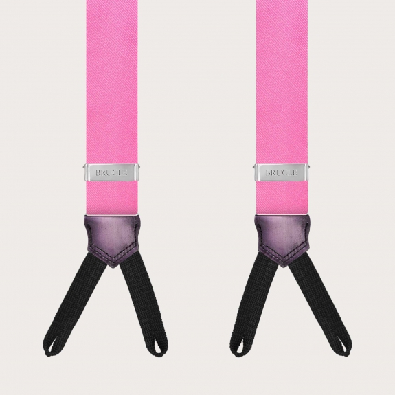 Pink silk suspenders with braid end