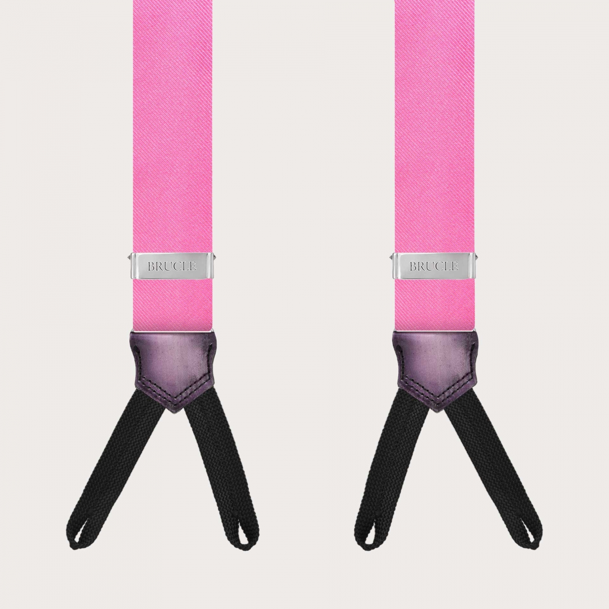 Pink silk suspenders with braid end