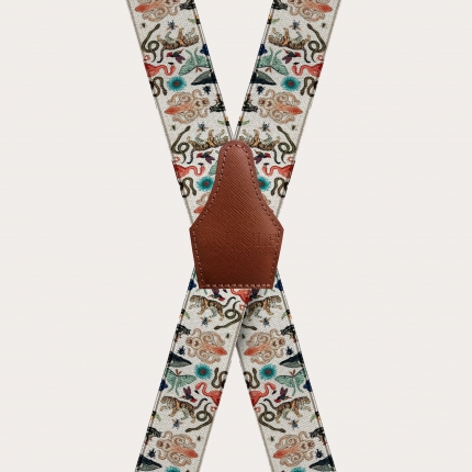 Bretelles extra-longues unisexes en X avec effet satin et motif animalier