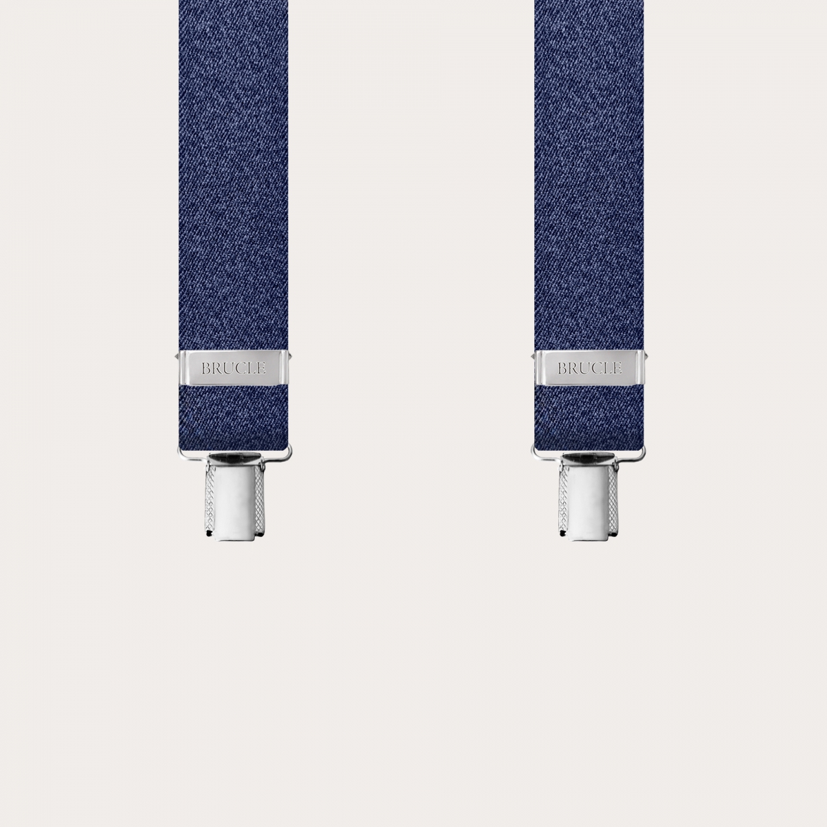 Extra-long blue X-back braces with denim-effect