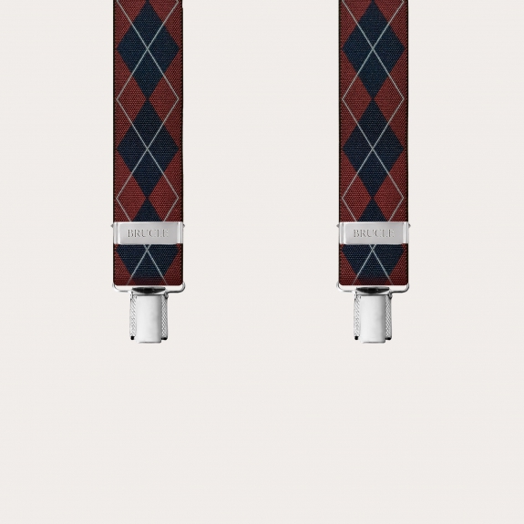 Bretelles extra-longues en tartan écossais rouge et bleu