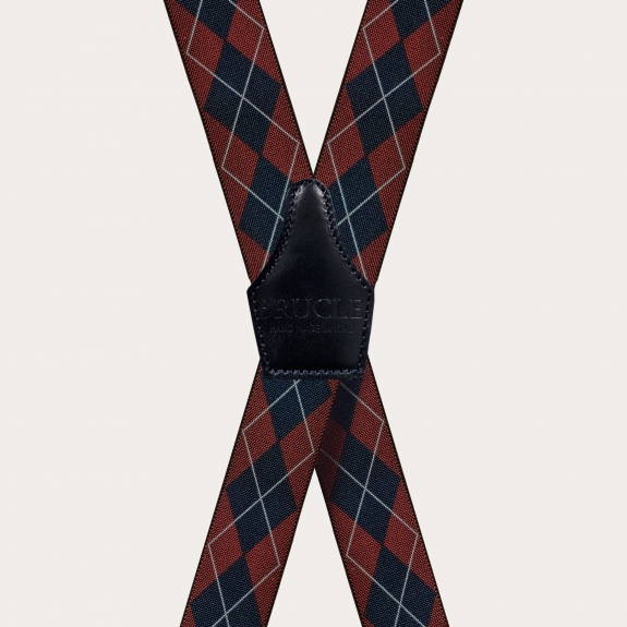 Bretelles extra-longues en tartan écossais rouge et bleu