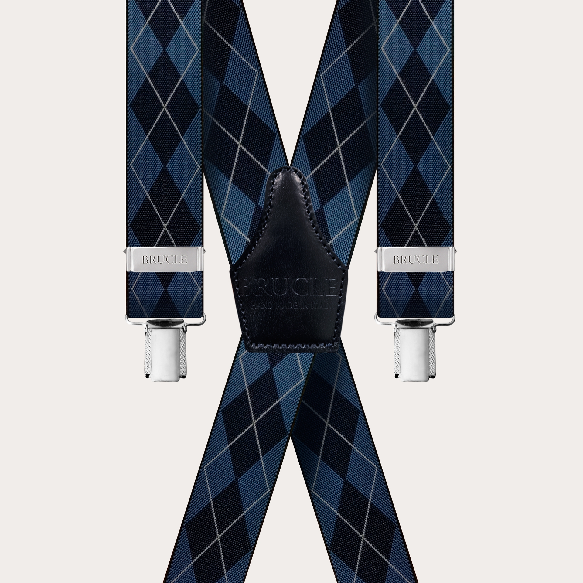 Bretelles extra-longues en tartan écossais bleu marine