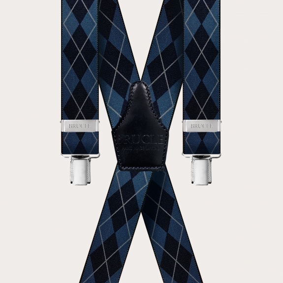 Bretelles extra-longues en tartan écossais bleu marine