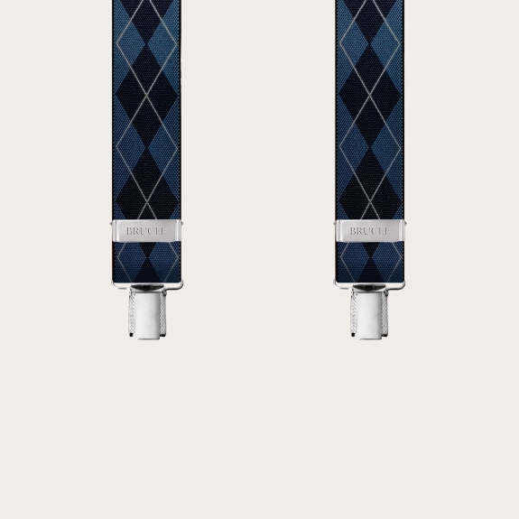 Bretelles extra-longues en tartan écossais bleu marine
