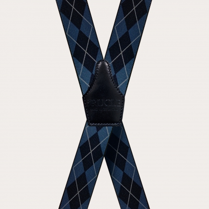 Extra-long navy blue Scottish tartan suspenders