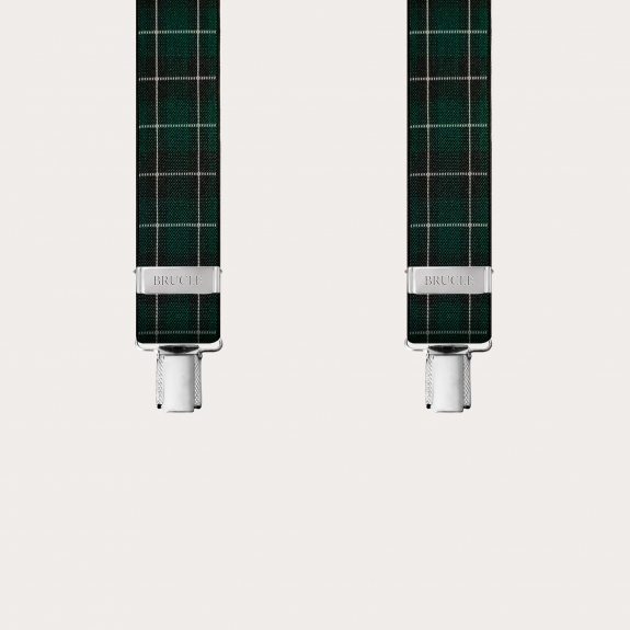Bretelles extra longues à motif tartan vert