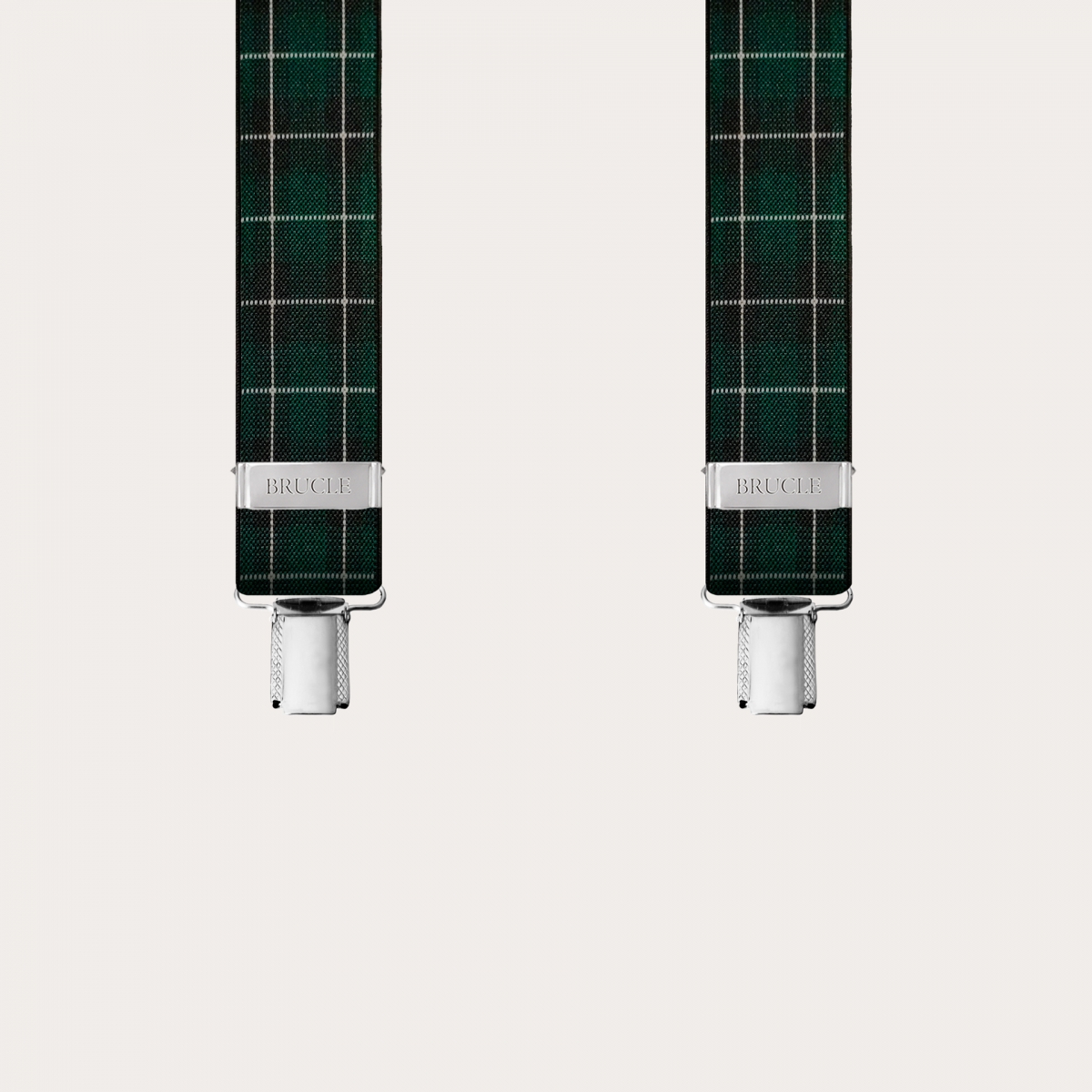 Extra-long green tartan suspenders