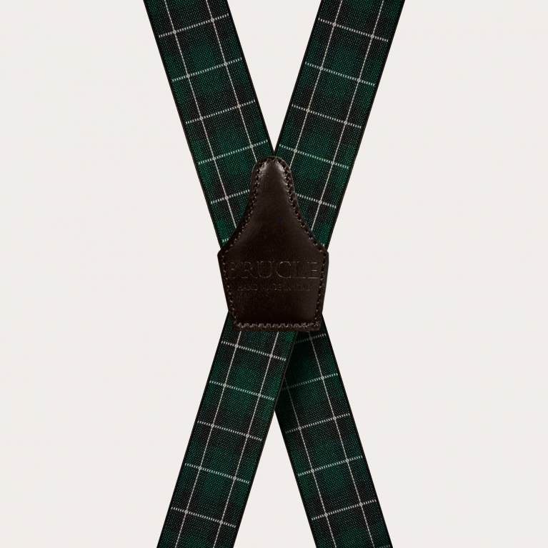 Extra-long green tartan suspenders