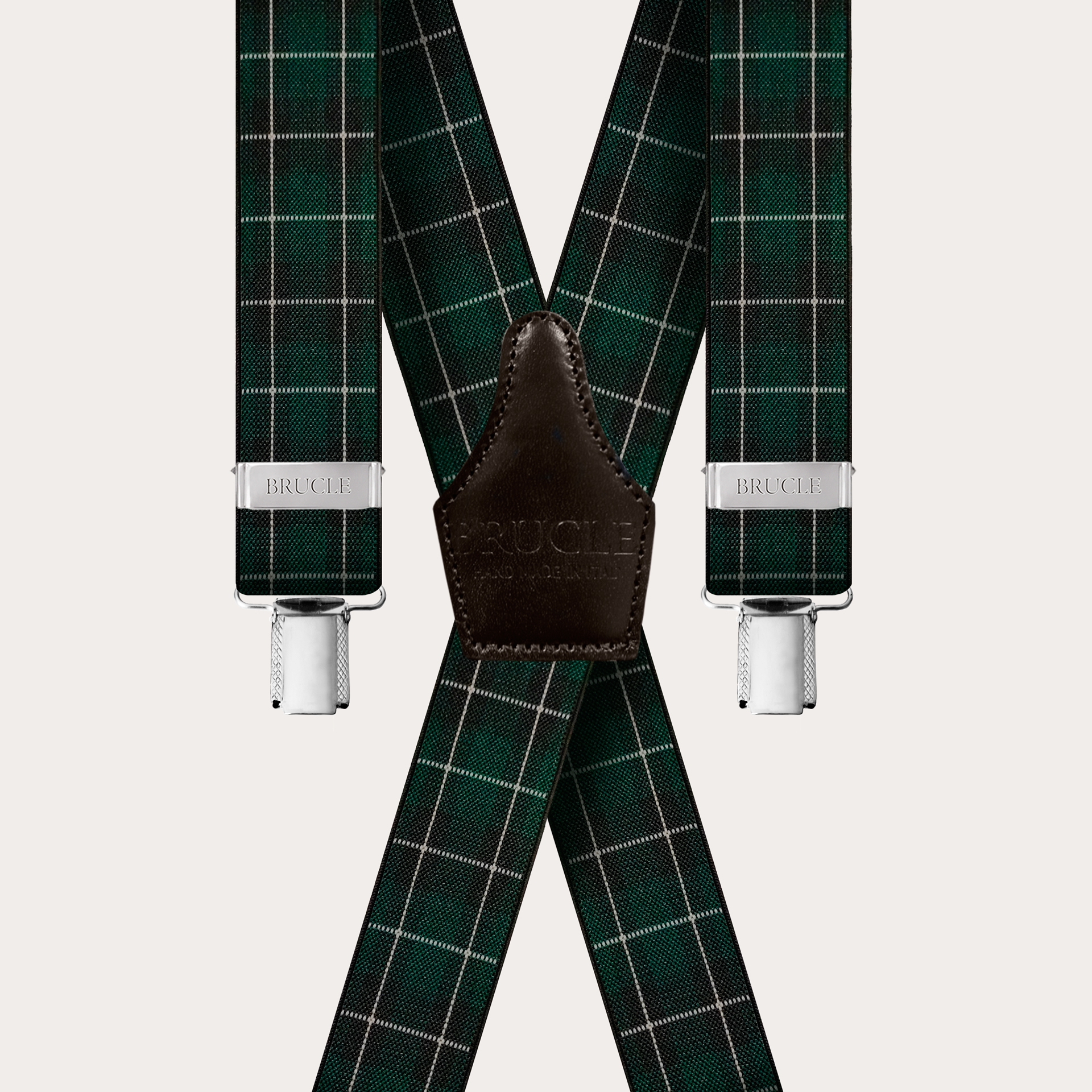 Extra-long green tartan suspenders