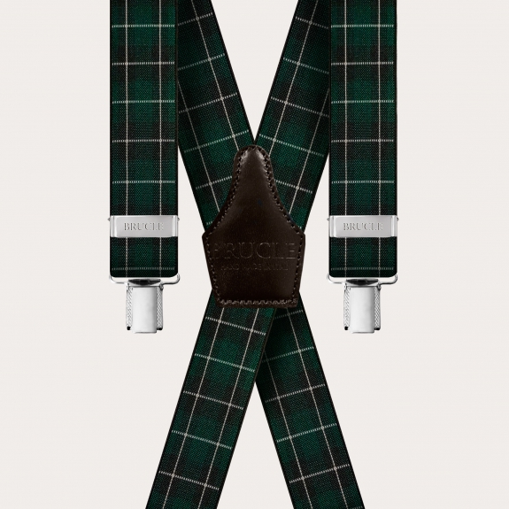 Extra-long green tartan suspenders