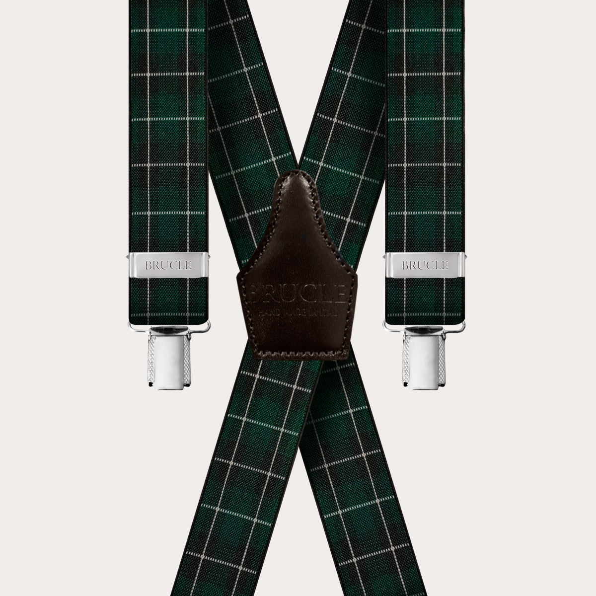 Extra-long green tartan suspenders