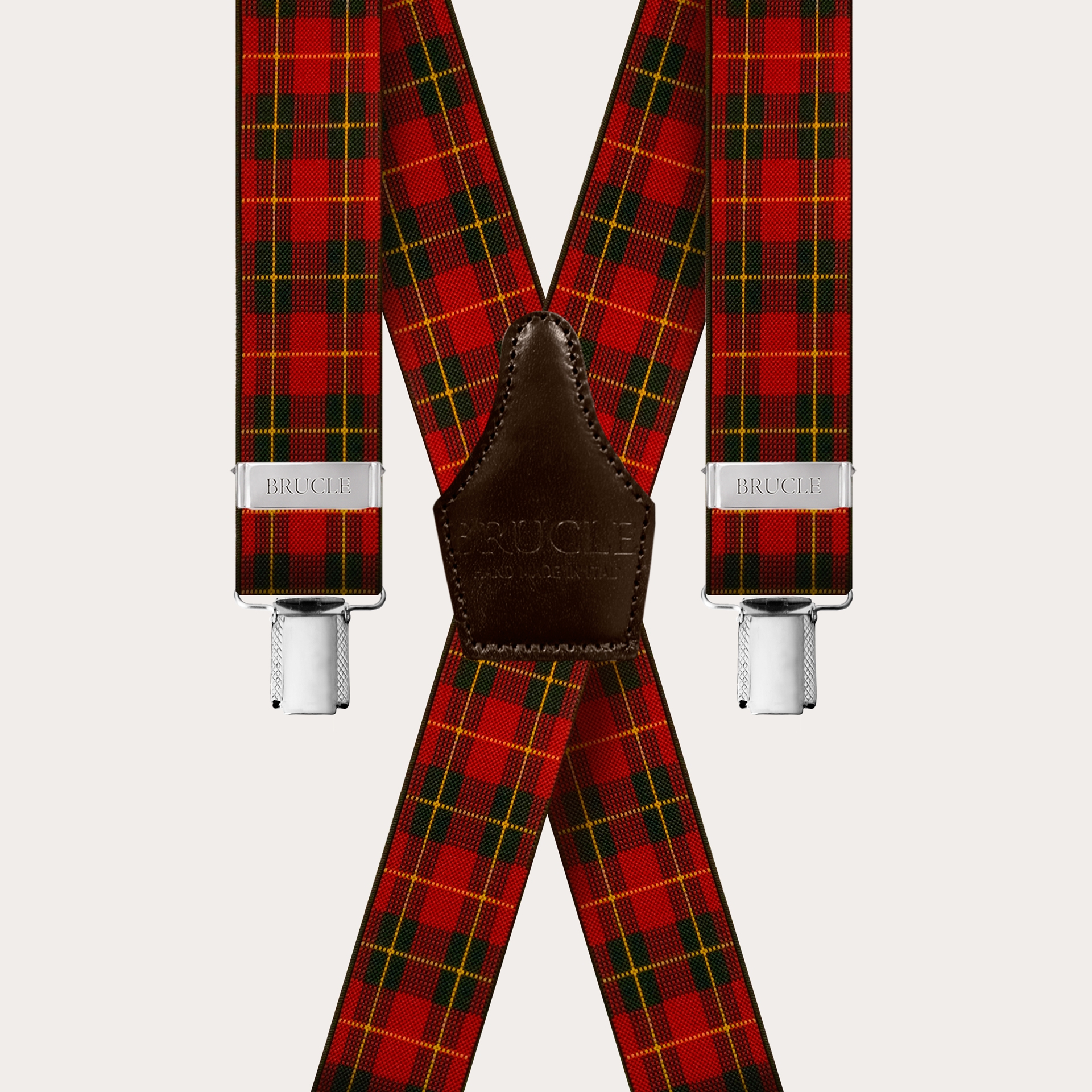 Bretelles extra longues à motif tartan rouge