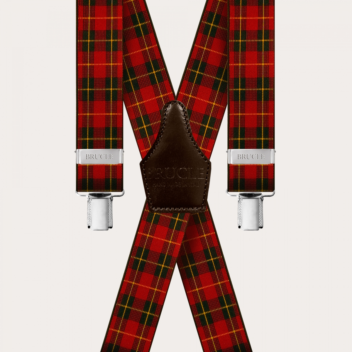Bretelles extra longues à motif tartan rouge