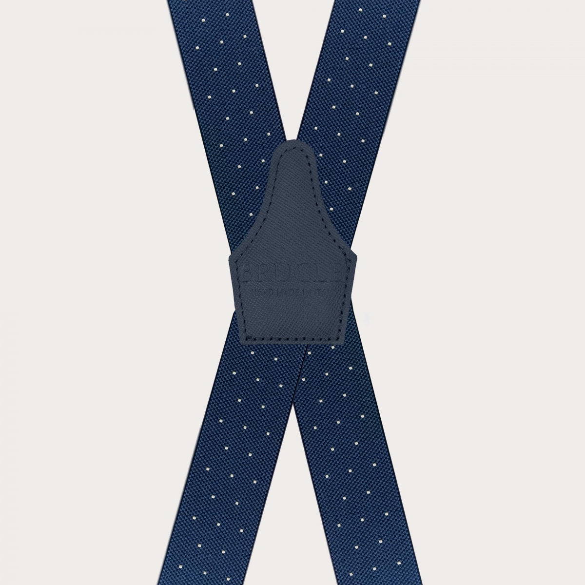 Extralange blaue Hosenträger in X-Form mit Punkten