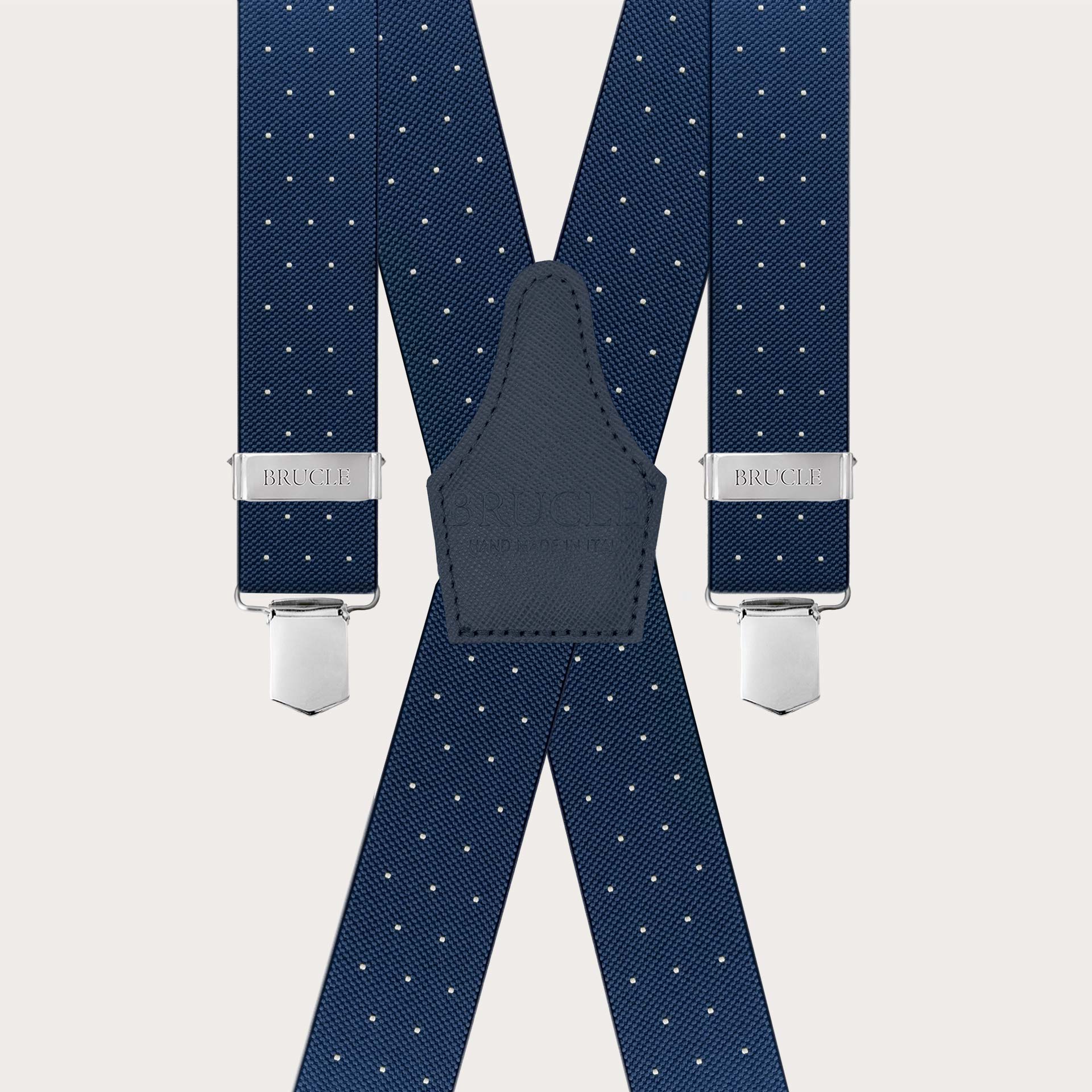 Navy Blue Metal Suspenders With Dots And Gray Accents