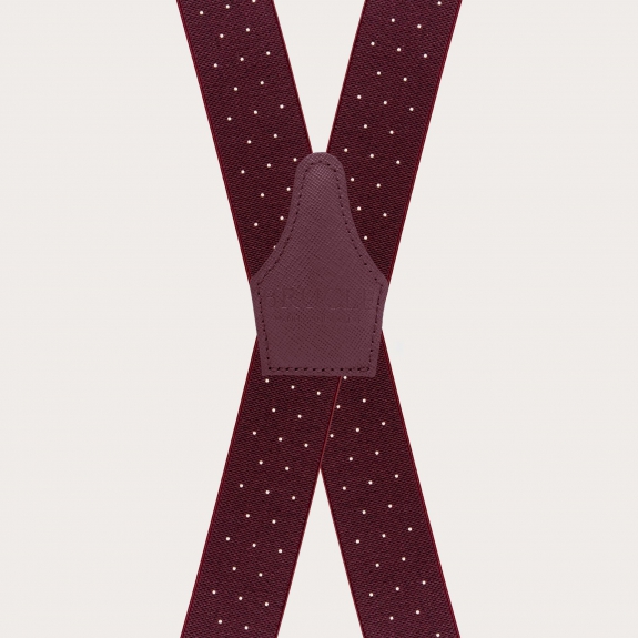 Bretelle extra lunghe a X bordeaux a pois