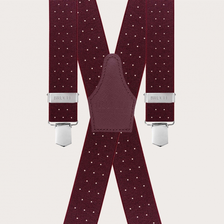 Extra-long suspenders in Bordeaux with polka dots