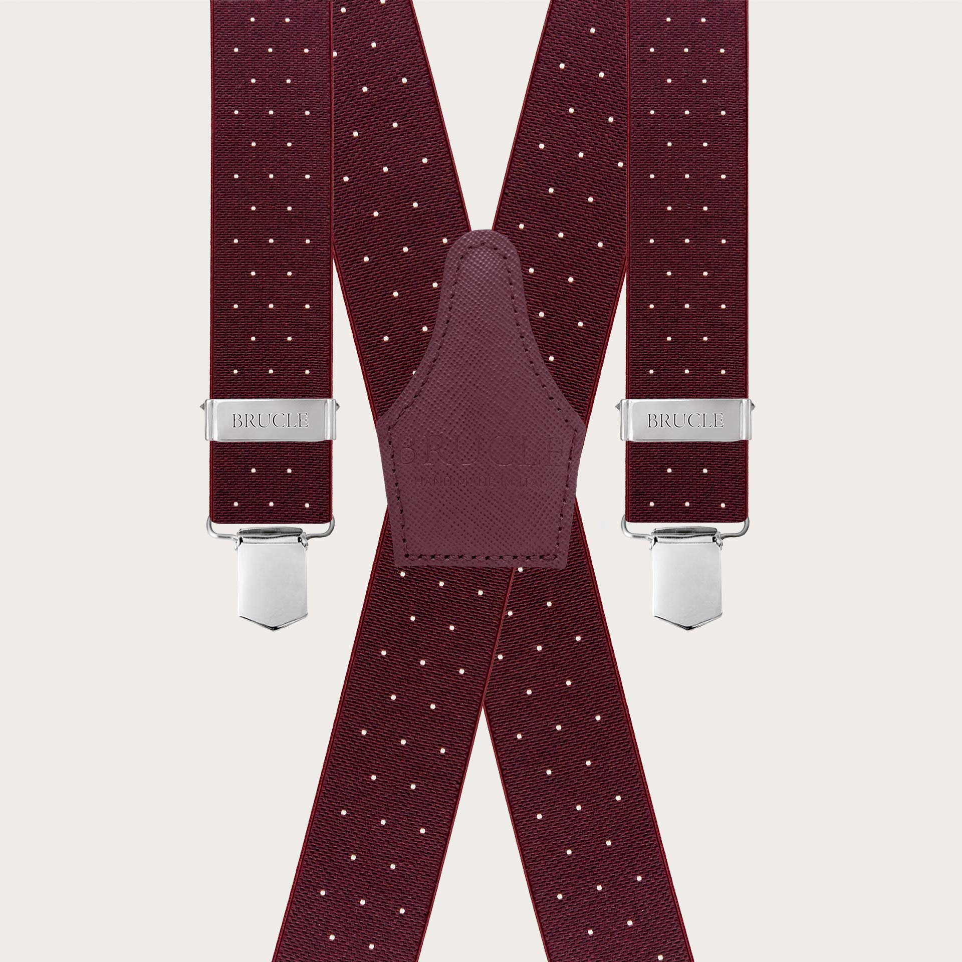 Bretelle extra lunghe a X bordeaux a pois