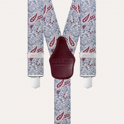 Bretelles avec pinces motif cachemire gris et bordeaux