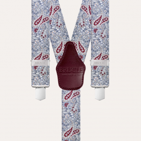Bretelle con clip fantasia cachemire grigio e bordeaux
