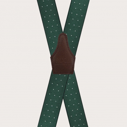 Bretelles extra longues vertes en X avec motif à pois