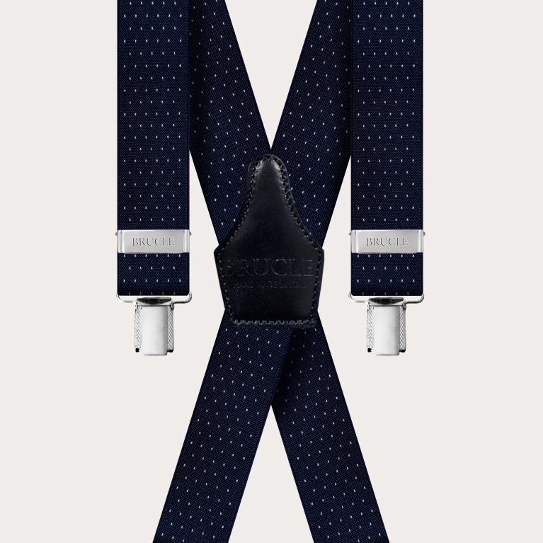 Extra lange X‑förmige Hosenträger mit blauen Nadelpunkt-Muster