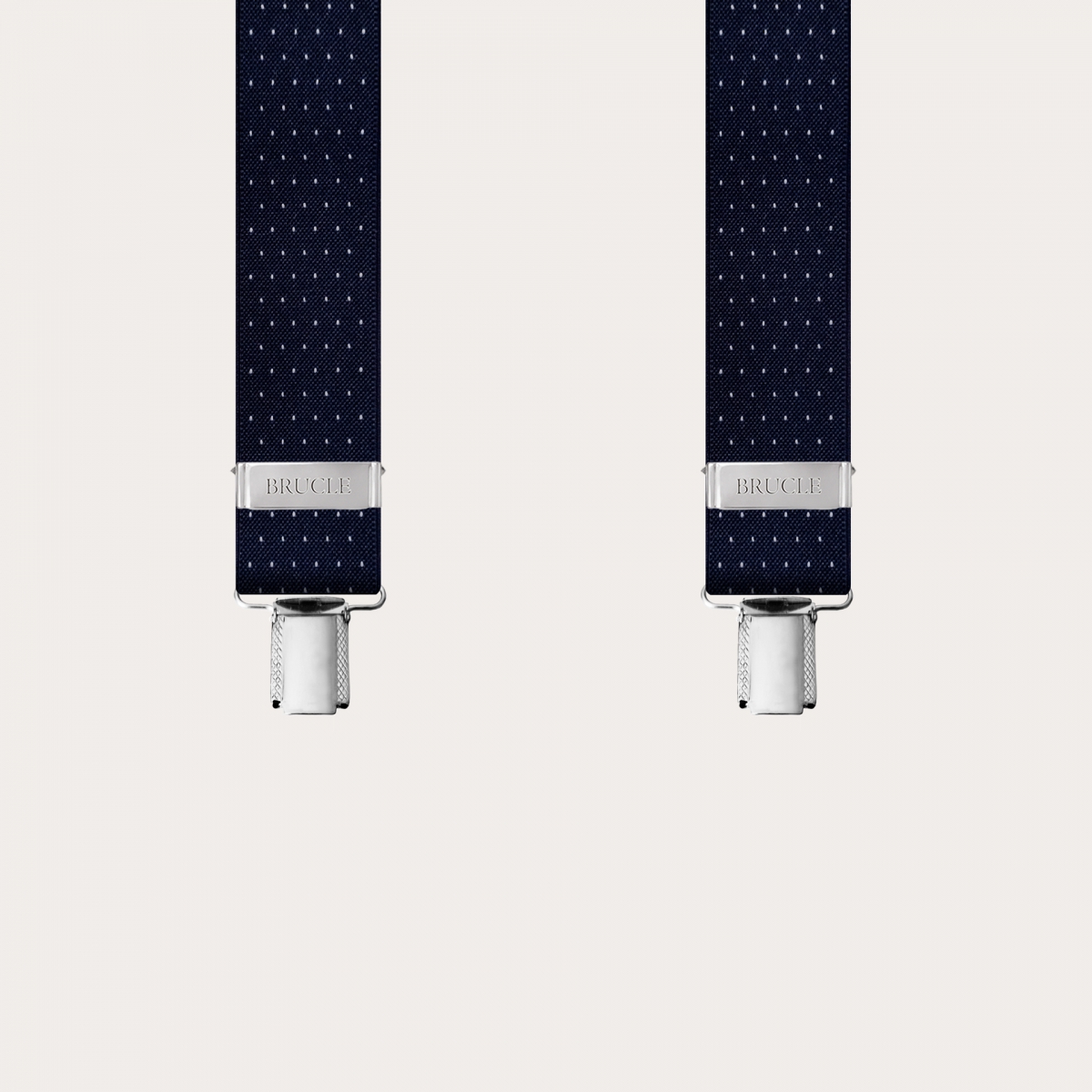 Extra lange X‑förmige Hosenträger mit blauen Nadelpunkt-Muster