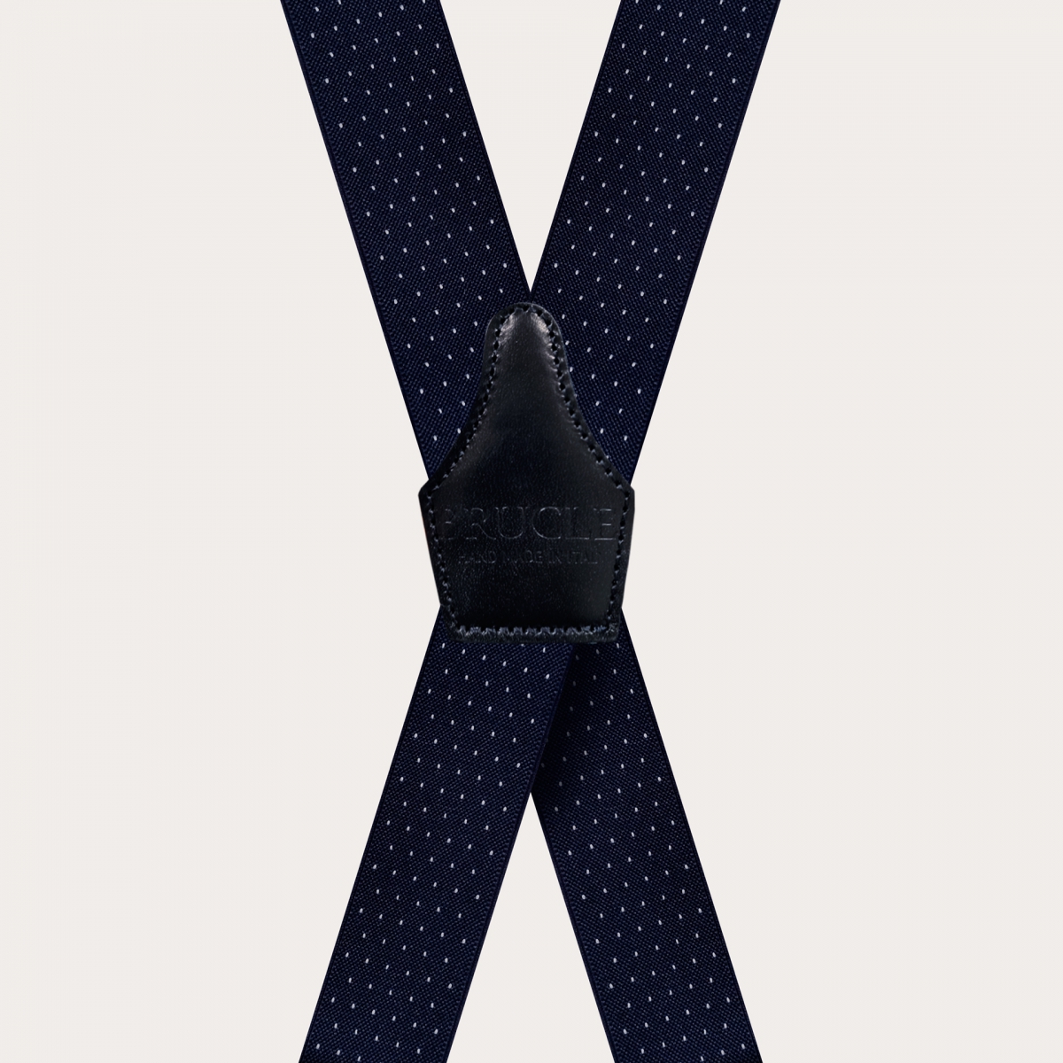 Extra-long X-shaped suspenders with blue pin clips
