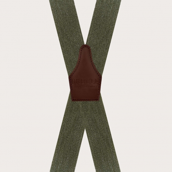 Extra-long green suspenders with a denim effect