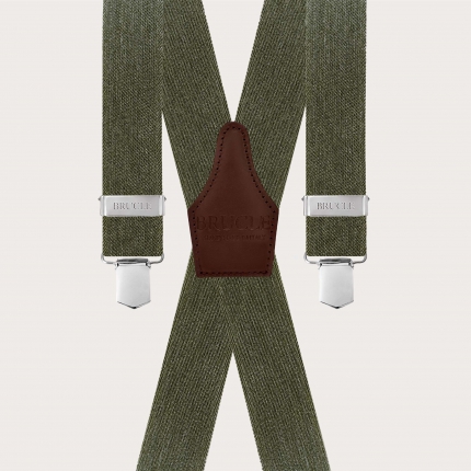 Extra-long green suspenders with a denim effect