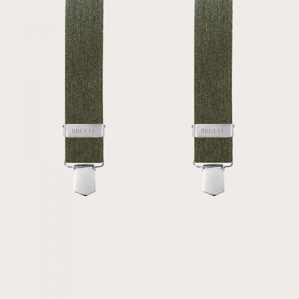 Extra-long green suspenders with a denim effect