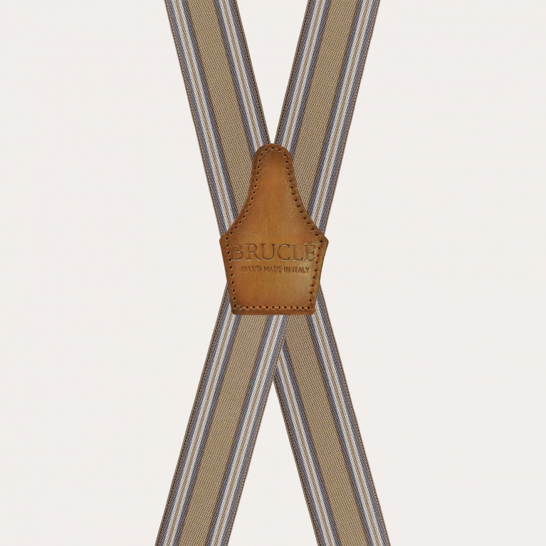 Tirantes a rayas beige con fijación de clip y 4 tirantes