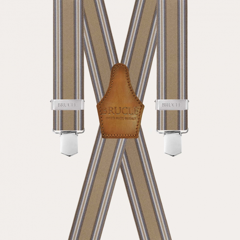 Bretelles rayées beige avec fixation par clip et 4 attaches