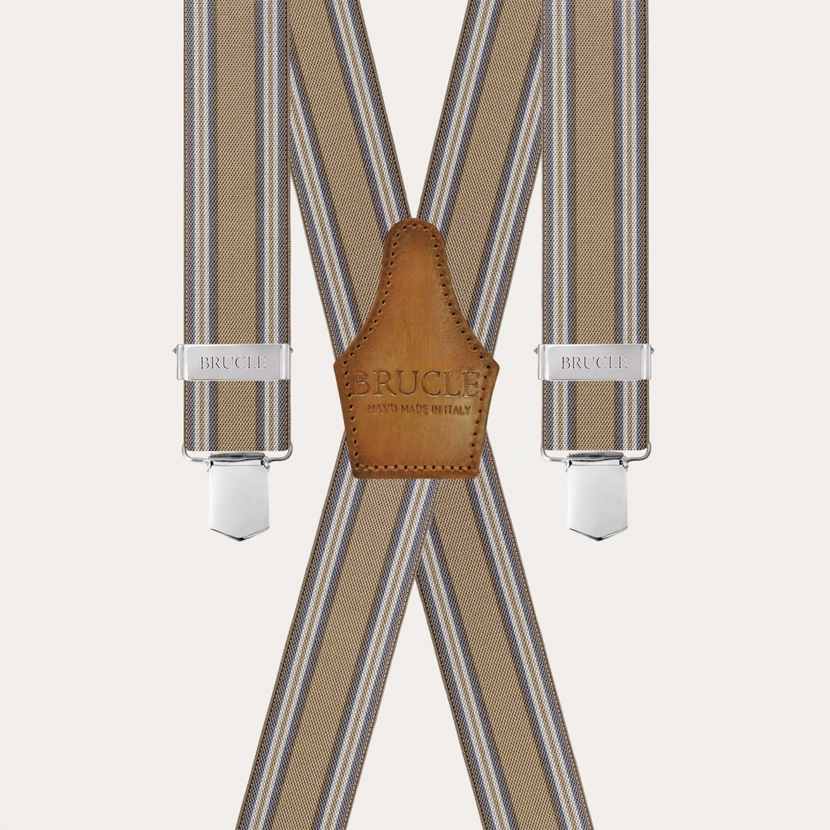 Bretelle rigate beige solo clip con 4 aste