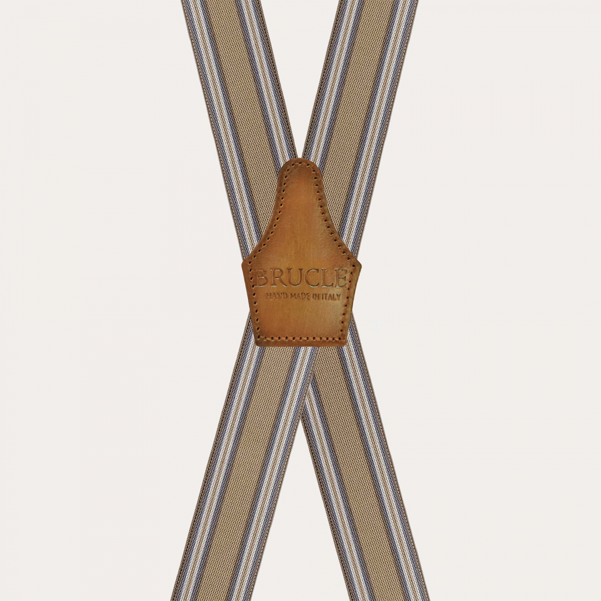 Extra lange beige gestreifte X‑förmige Hosenträger