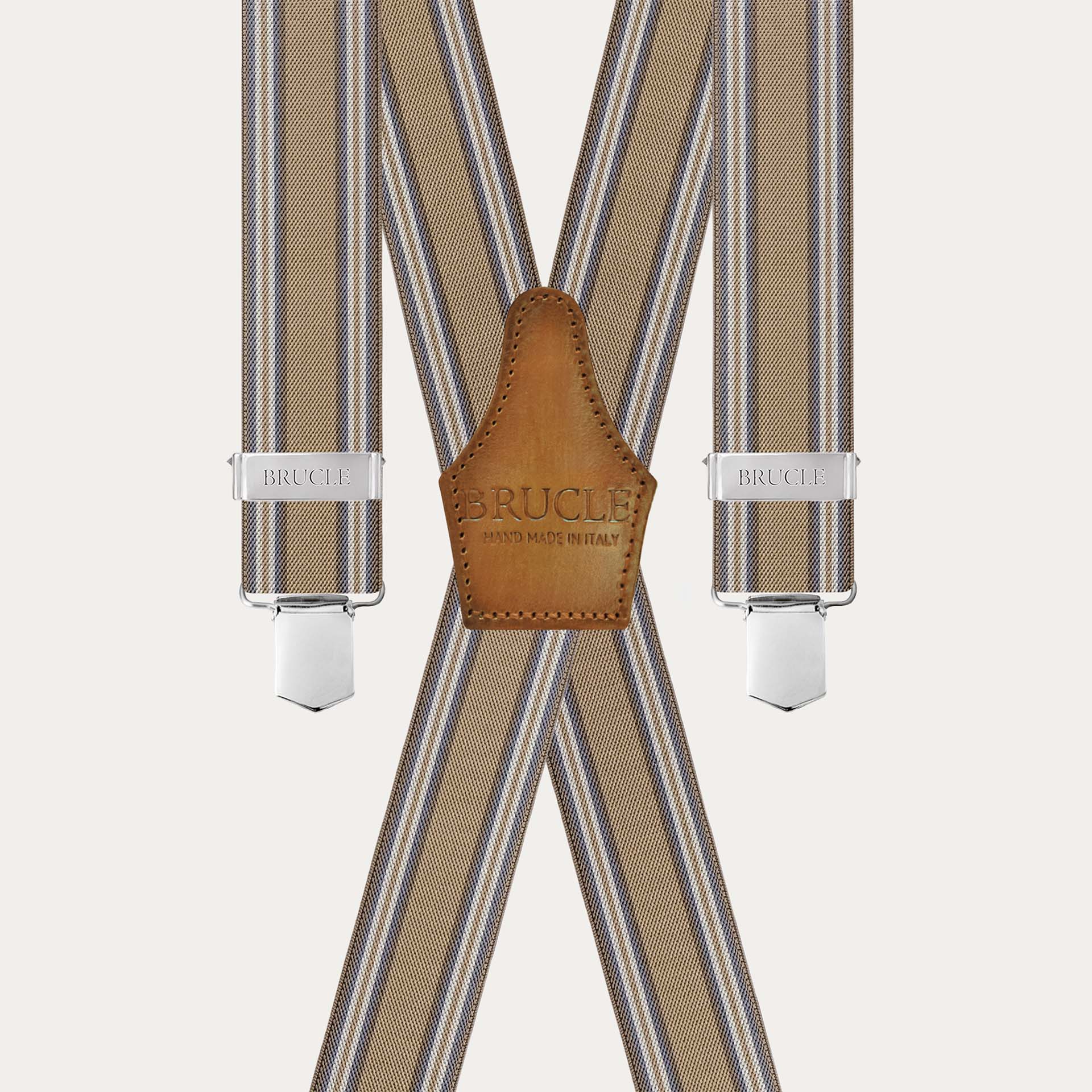 Bretelle a X extra lunghe rigate beige